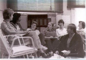 PAAR staff meeting From left to right: Betty Fisher, Susan Cherian, Kathy Hart, Anita Mallinger, Ruth Gummerman, Ann Sadler (seated), unidentified